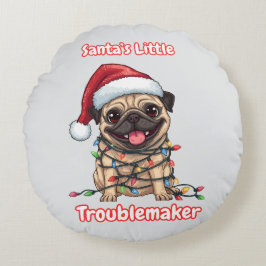 Santa’s Little Troublemaker Pug Round Pillow Rond Kussen