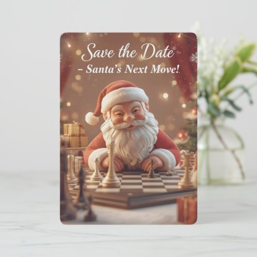 Santa’s Next Move – Funny Christmas Chess Save the Save The Date (Staand voorkant)