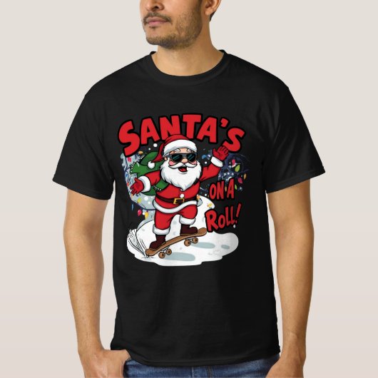 Santa’s On a Roll – Skateboard Christmas Design T-shirt (Voorkant)