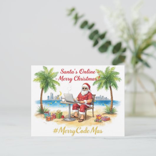Santa’s Online Programmer Merry Christmas! Feestdagenkaart (Staand voorkant)