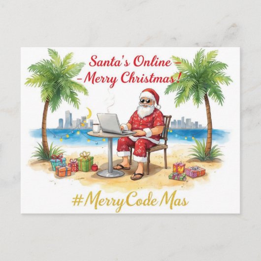 Santa’s Online Programmer Merry Christmas! Feestdagenkaart (Voorkant)