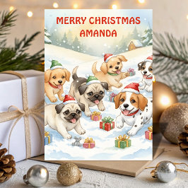 Santa’s Puppy Playground Kids Christmas Card Feestdagen Kaart