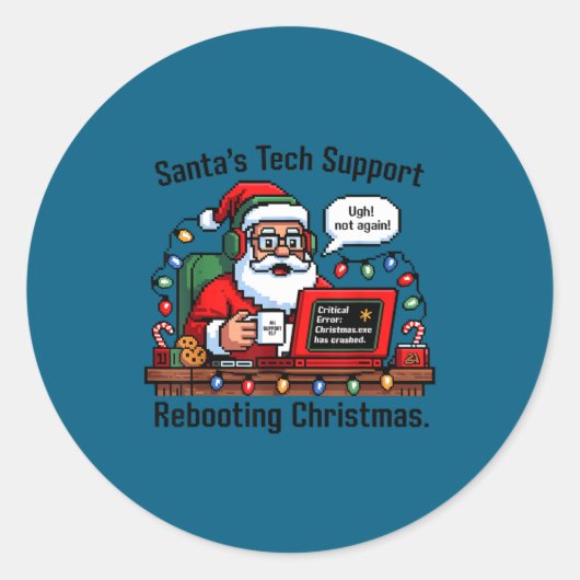 Santa s Rebooting Support Tech Club Ronde Sticker (Voorkant)