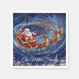 Santa’s Sleigh Night Sky Paper Napkin – Customizab Servet