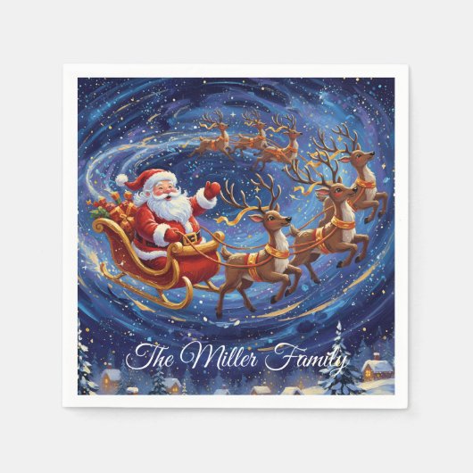 Santa’s Sleigh Night Sky Paper Napkin – Customizab Servet (Voorkant)