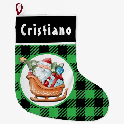 Santa’s Sleigh With Gifts Christmas Stocking Grote Kerstsok (Voorkant)