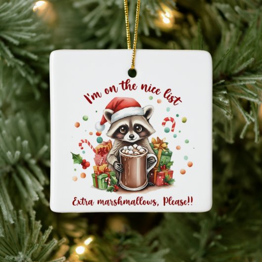 Santa’s Sweet Raccoon Treat Keramisch Ornament (Boom)
