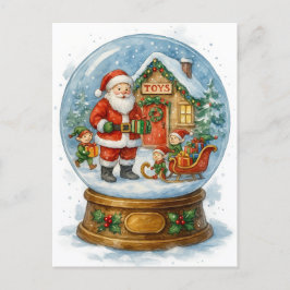 Santa’s Toy Workshop Christmas Snow Globe Postcard Feestdagenkaart
