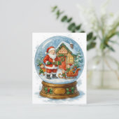 Santa’s Toy Workshop Christmas Snow Globe Postcard Feestdagenkaart (Staand voorkant)