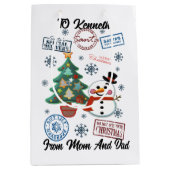 Santa Sack met Vakantie Sneeuwman Medium Cadeauzakje (Voorkant)