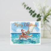 Santa Sailing – Tropical Watercolor Christmas Feestdagenkaart (Staand voorkant)