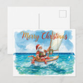 Santa Sailing – Tropical Watercolor Christmas Feestdagenkaart (Voorkant / Achterkant)