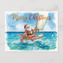 Santa Sailing – Tropical Watercolor Christmas