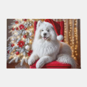 Santa Samoyed hond op een rode stoel Deurmat (Voorkant)