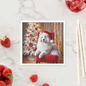 Santa Samoyed hond op een rode stoel Servet (Insitu)