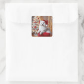 Santa Samoyed hond op een rode stoel Vierkante Sticker (Tas)