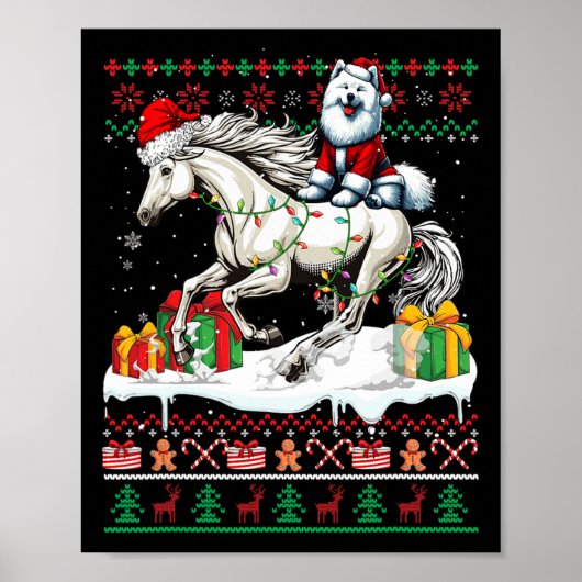 Santa Samoyed Riding Horse Kersttrui Liefhebber Poster (Voorkant)