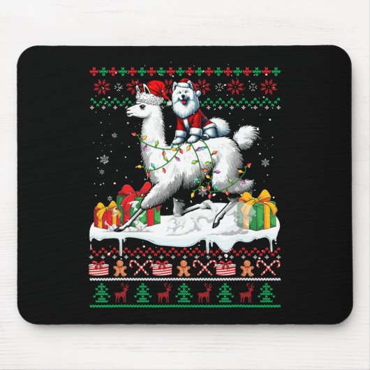 Santa Samoyed Riding Llama Christmas Sweater Lover Muismat (Voorkant)