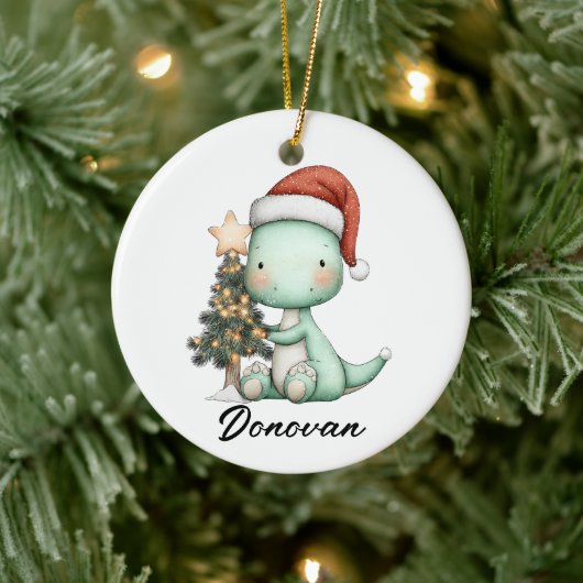 Santa Saurus Celebrates Christmas Keramisch Ornament (Boom)