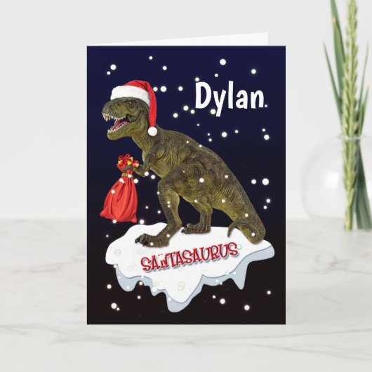 Santa-saurus dinosaurus personaliseren Kaart (Voorkant)