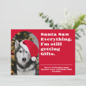 Santa Saw Everything Christmas Photo Funny Pet Feestdagenkaart (Staand voorkant)