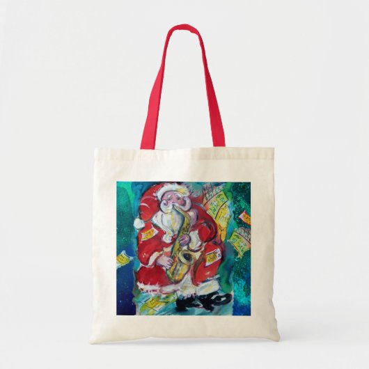 SANTA & SAX, CHRISTMAS PARTY Blue Tote Bag (Voorkant)