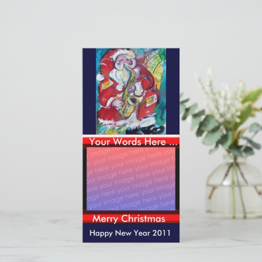 SANTA & SAX, CHRISTMAS PARTY FEESTDAGENKAART (Staand voorkant)