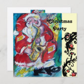 SANTA & SAX, CHRISTMAS PARTY Gold Metallic Kaart (Voorkant / Achterkant)