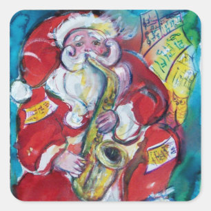 SANTA & SAX, CHRISTMAS PARTY VIERKANTE STICKER