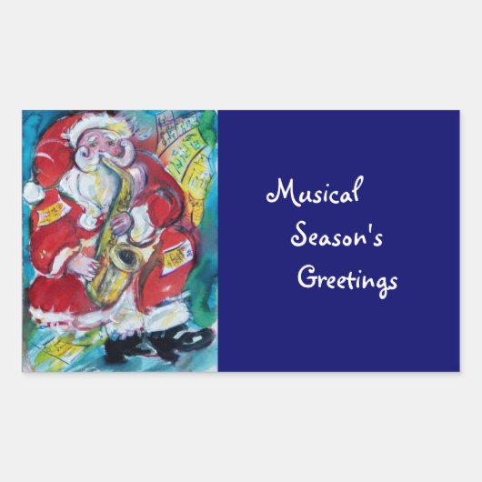 SANTA & SAX, KERSTPARTY RECHTHOEKIGE STICKER (Voorkant)