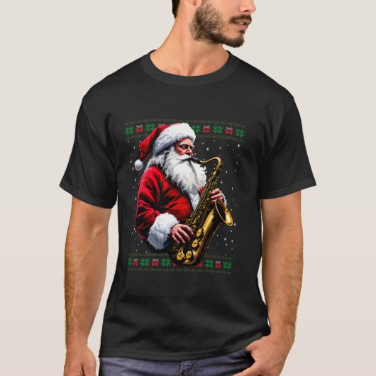 Santa Saxofonist Lelijke Kersttrui T-shirt (Voorkant)
