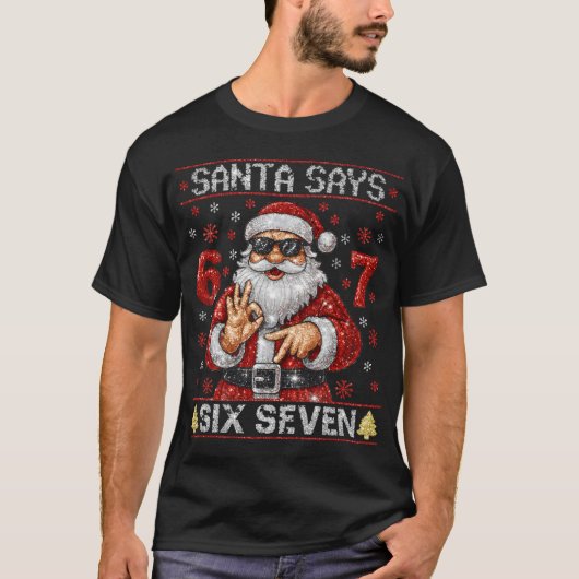 Santa Says 6 7 Bling Christmas Glitter Santa  T-shirt (Voorkant)