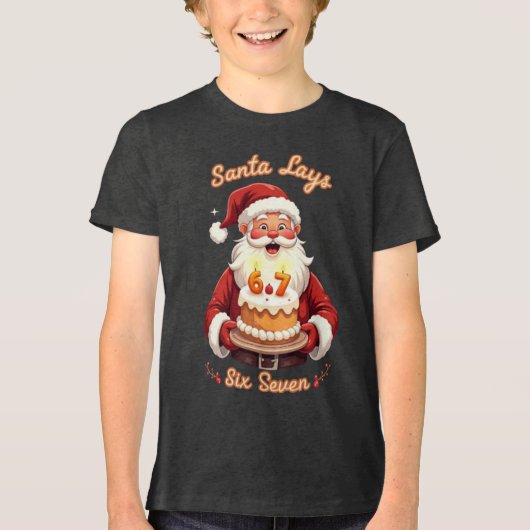 🎅Santa Says Six Seven Meme – Funny Santa Holding  Tri-Blend Shirt (Voorkant)