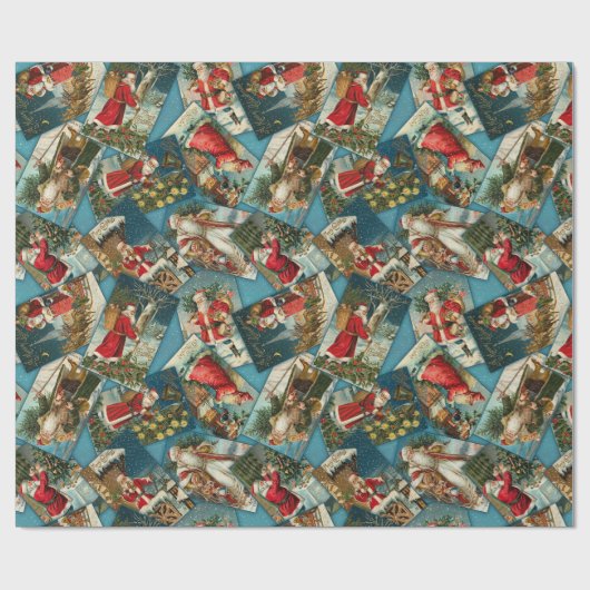  Santa Scatter Blue Wrapping Paper Cadeaupapier (Vlak)