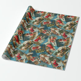  Santa Scatter Blue Wrapping Paper Cadeaupapier