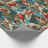 Santa Scatter Blue Wrapping Paper Cadeaupapier (Hoek)