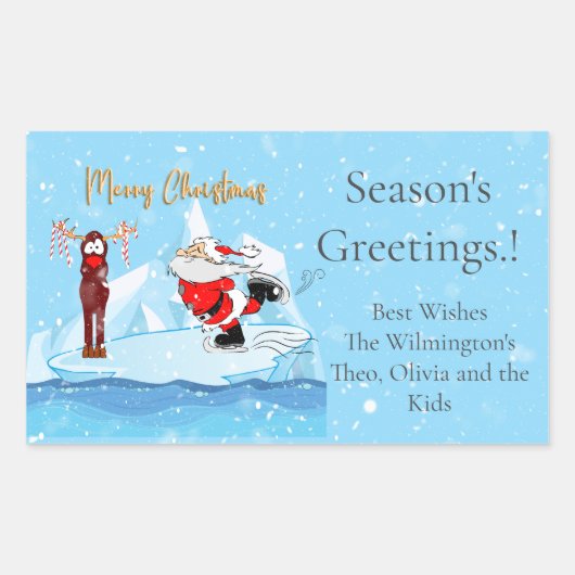 Santa Schaats Christmas Rechthoekig Cadeaulabel Rechthoekige Sticker (Voorkant)