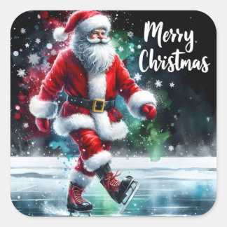 Santa Schaatsen gelukkig buiten Vierkante Sticker