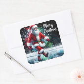 Santa Schaatsen gelukkig buiten Vierkante Sticker (Envelop)
