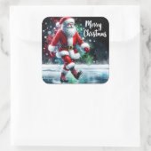 Santa Schaatsen gelukkig buiten Vierkante Sticker (Tas)