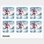 Santa schaatsen in de winter Bliss Vierkante Sticker (Vel)