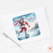 Santa schaatsen in de winter Bliss Vierkante Sticker (Envelop)