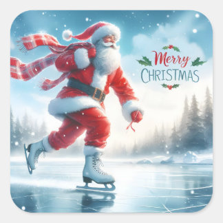 Santa schaatsen in de winter Bliss Vierkante Sticker