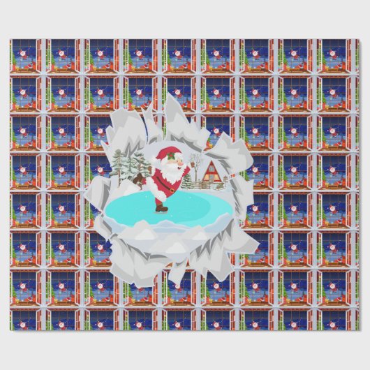 Santa schaatsen inpakpapier (Vlak)