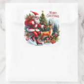 Santa schaatsen met een rendier vierkante sticker (Tas)