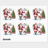 Santa Schaatsen met vrolijke rendieren Vierkante Sticker (Vel)