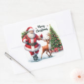 Santa Schaatsen met vrolijke rendieren Vierkante Sticker (Envelop)