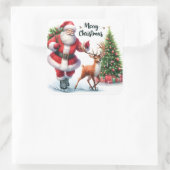 Santa Schaatsen met vrolijke rendieren Vierkante Sticker (Tas)