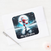 Santa schaatsen onder de maan vierkante sticker (Envelop)
