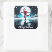 Santa schaatsen onder de maan vierkante sticker (Tas)